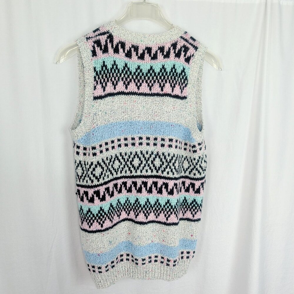Vintage O'Rite Knit Sweater Vest Large Gray Geometric - Picture 4 of 8